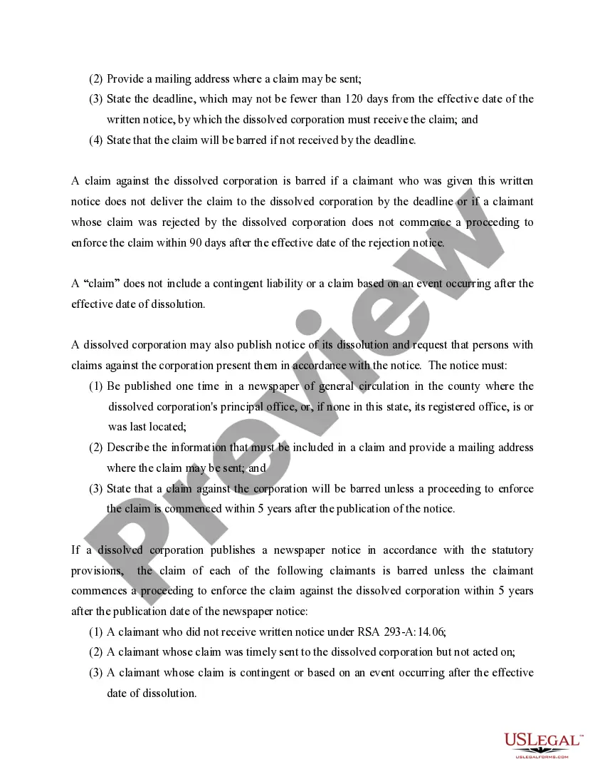 Preview New Hampshire Dissolution Package to Dissolve Corporation