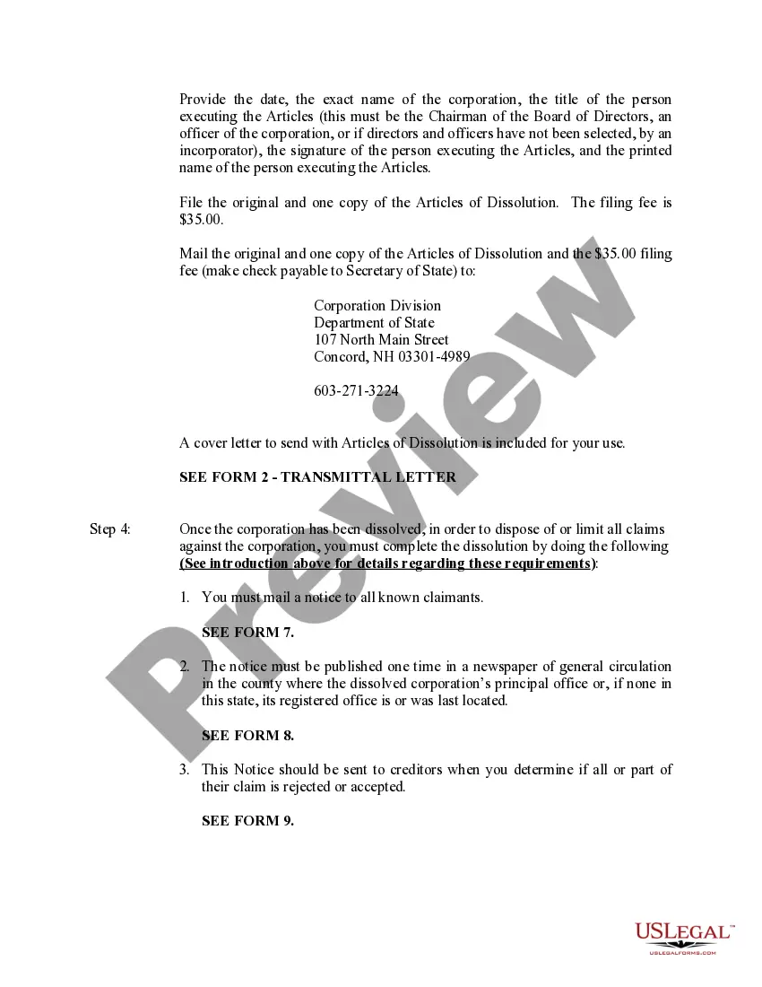 Preview New Hampshire Dissolution Package to Dissolve Corporation