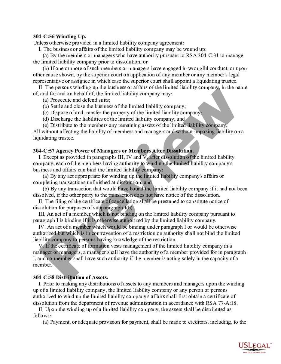 page 1 New Hampshire Dissolution Package to Dissolve Limited Liability Company LLC preview