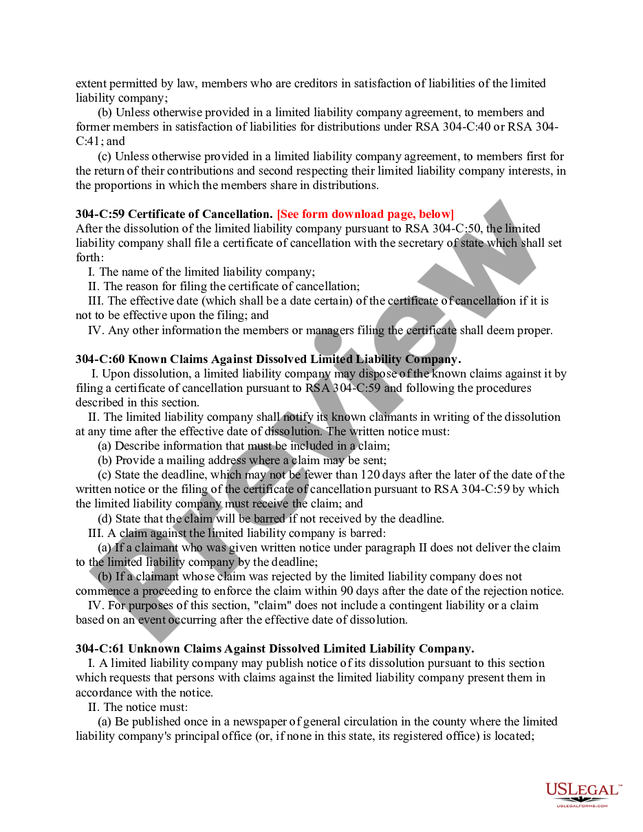 page 2 New Hampshire Dissolution Package to Dissolve Limited Liability Company LLC preview