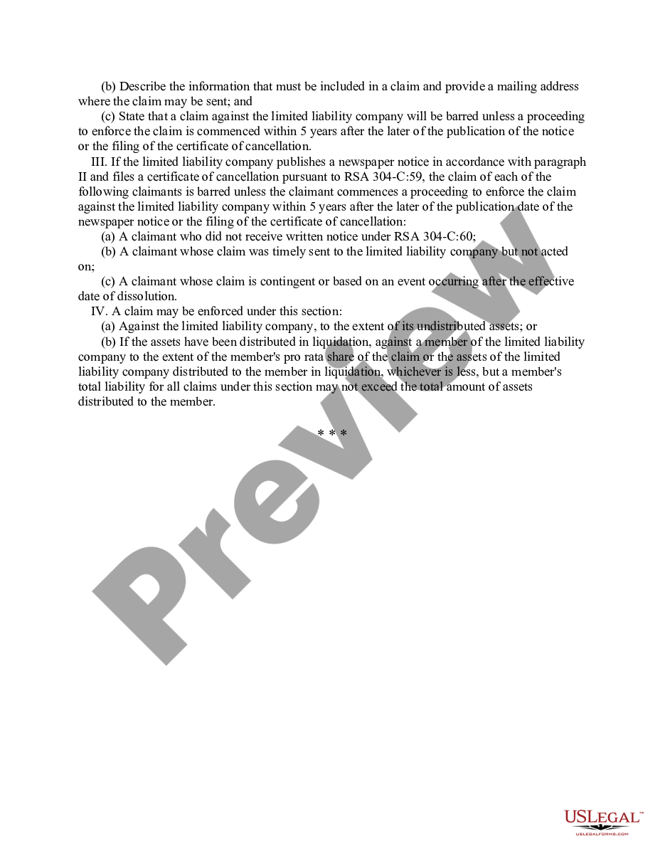 page 3 New Hampshire Dissolution Package to Dissolve Limited Liability Company LLC preview
