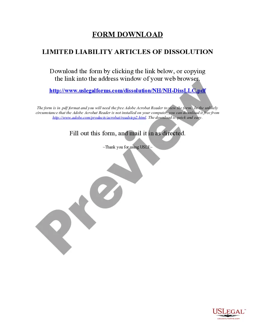 Get New Hampshire Dissolution Package to Dissolve Limited Liability Company LLC Preview New Hampshire Dissolution Package to Dissolve Limited Liability Company LLC