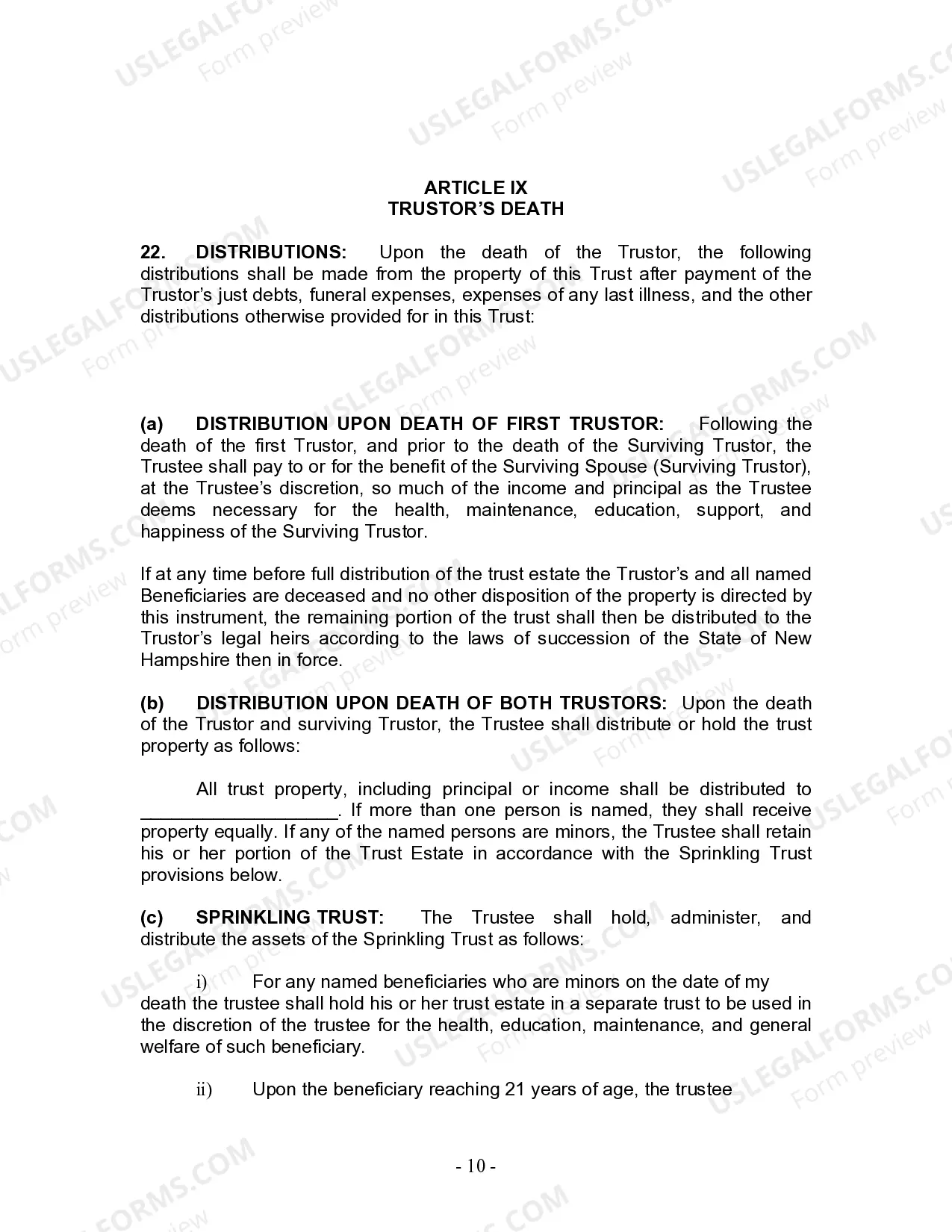 Preview Living Trust for Husband and Wife with No Children