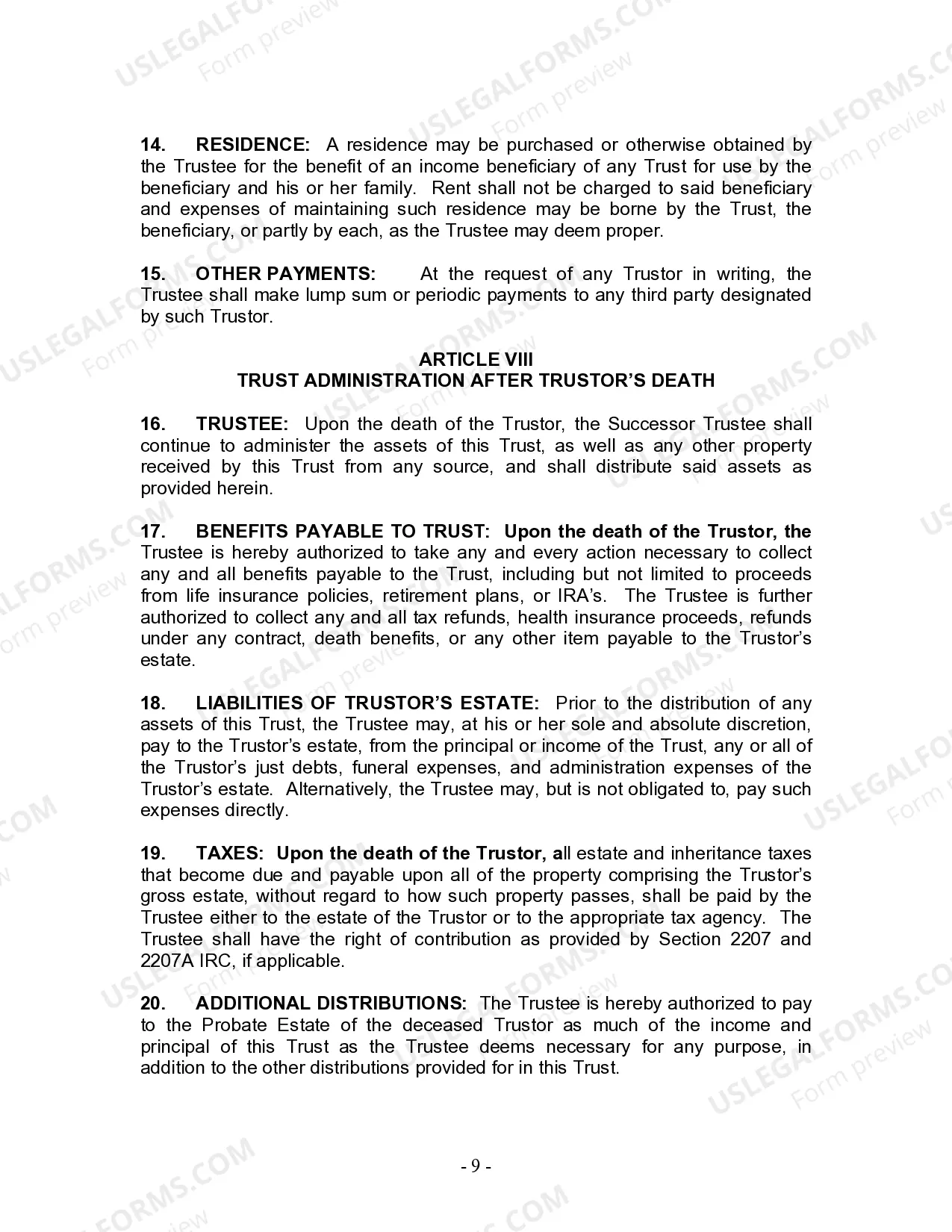 Preview Living Trust for Husband and Wife with Minor and or Adult Children