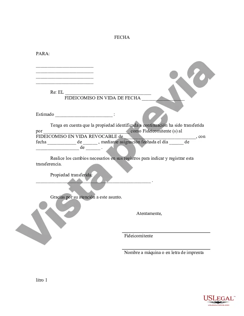 Preview Carta al acreedor prendario para notificar el fideicomiso