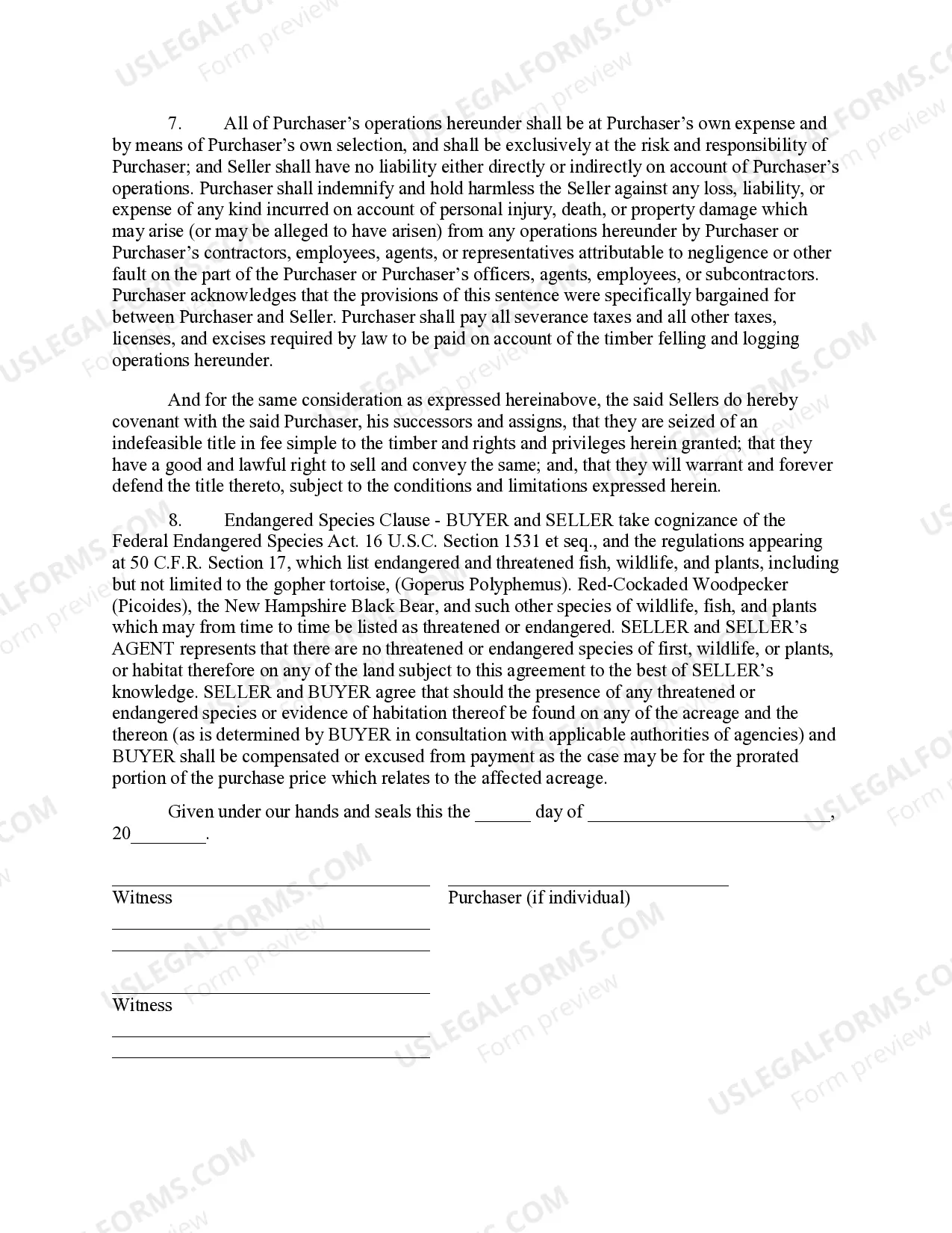 Preview New Hampshire Timber Sale Contract