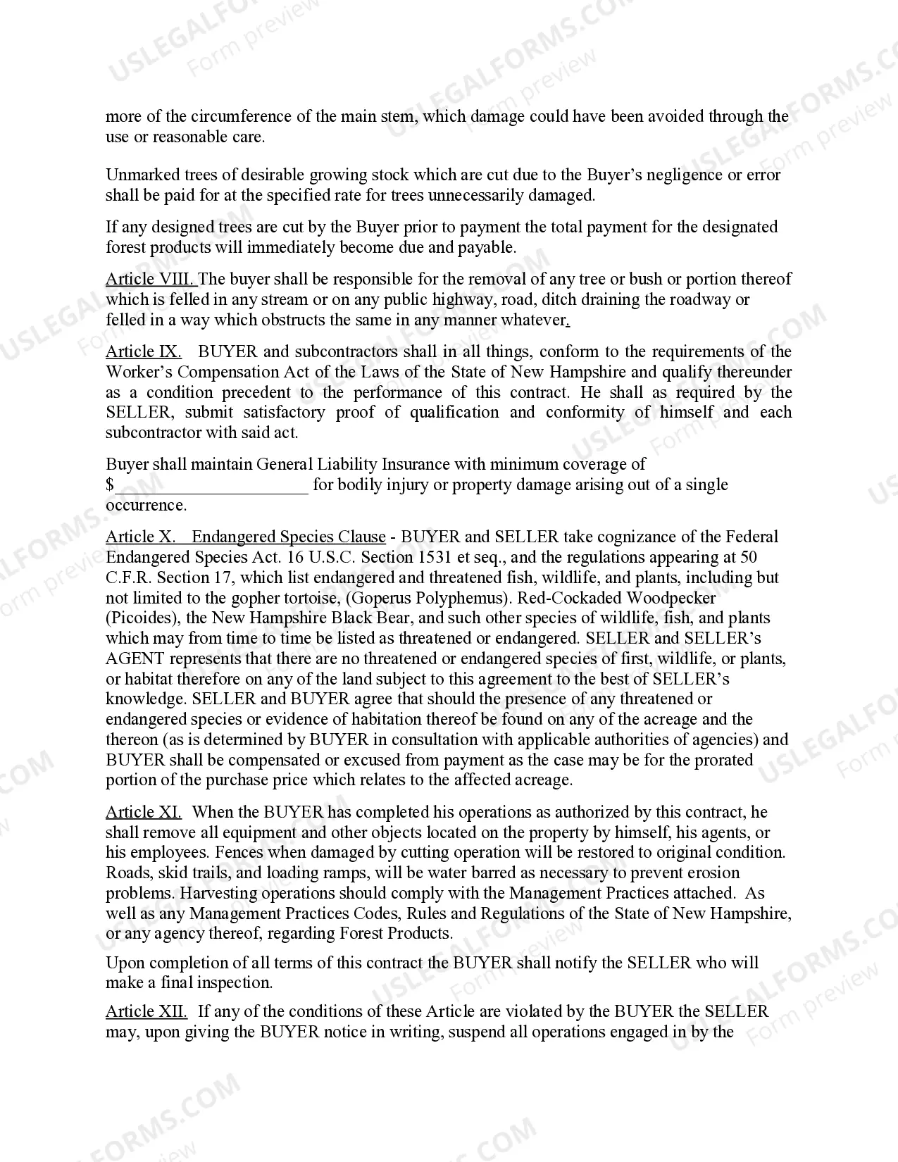 Preview New Hampshire Forest Products Timber Sale Contract
