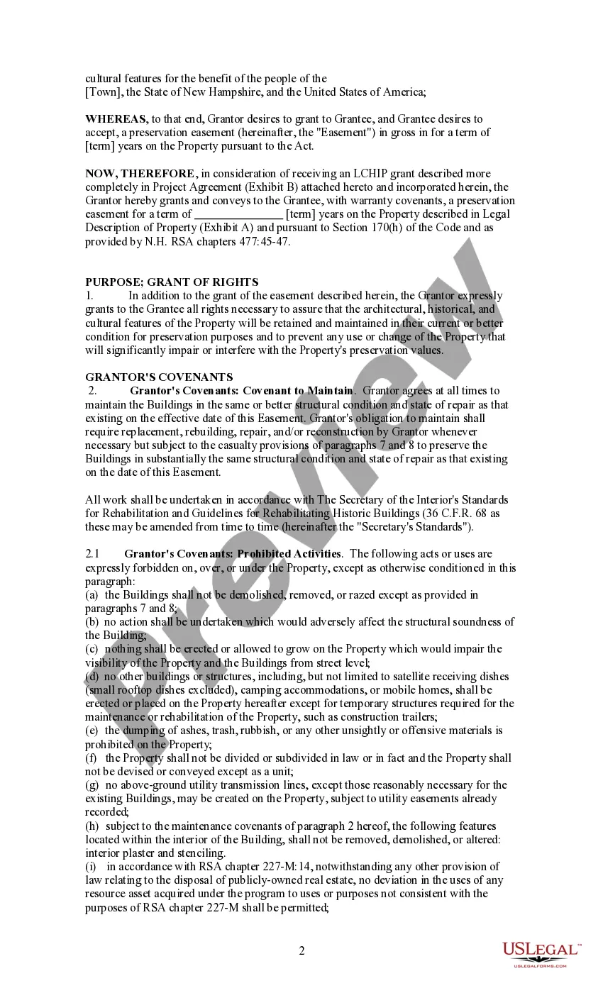 Preview Historic Preservation Easement for Architectural, Historical, and Cultural Features