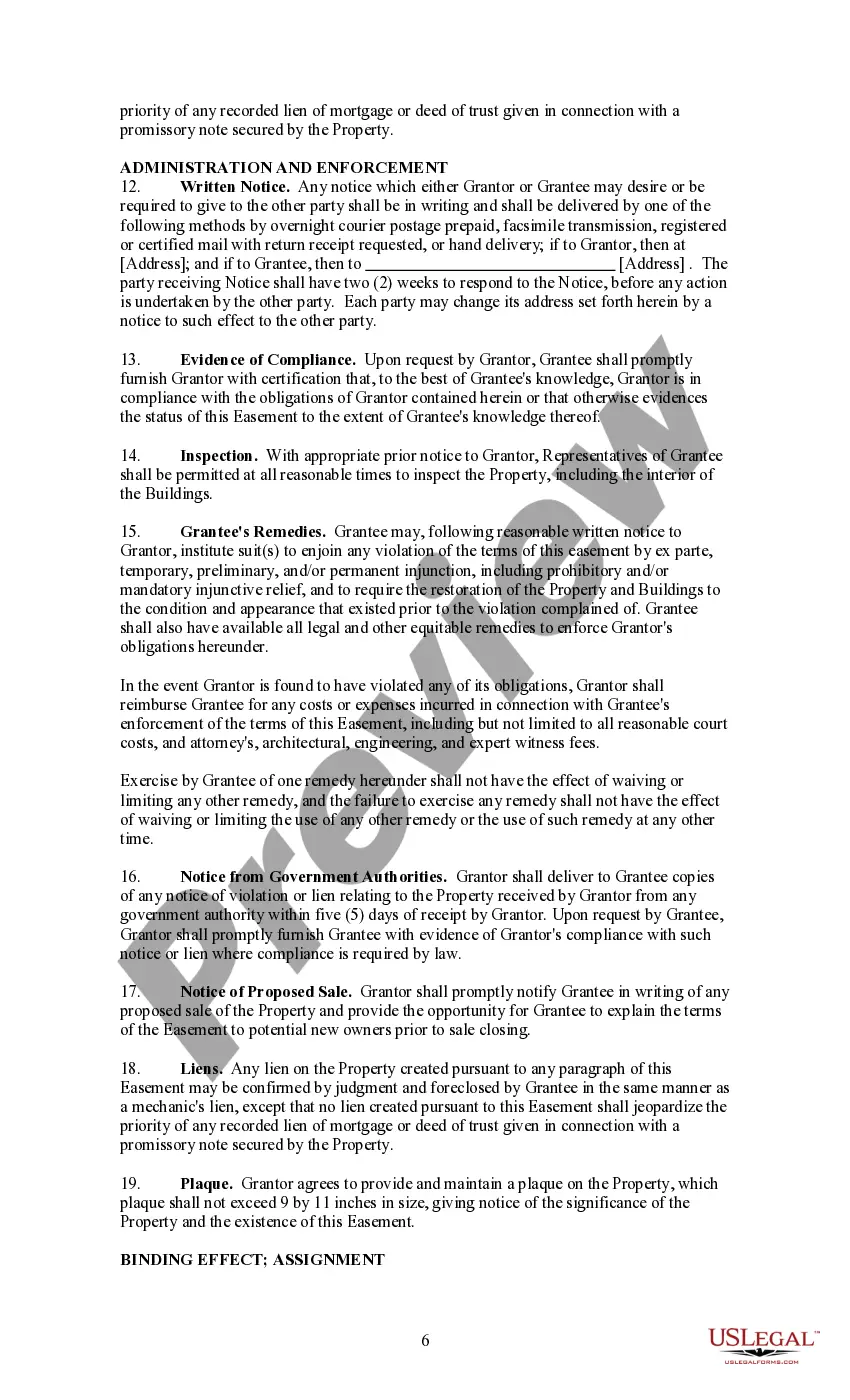 Preview Historic Preservation Easement for Architectural, Historical, and Cultural Features