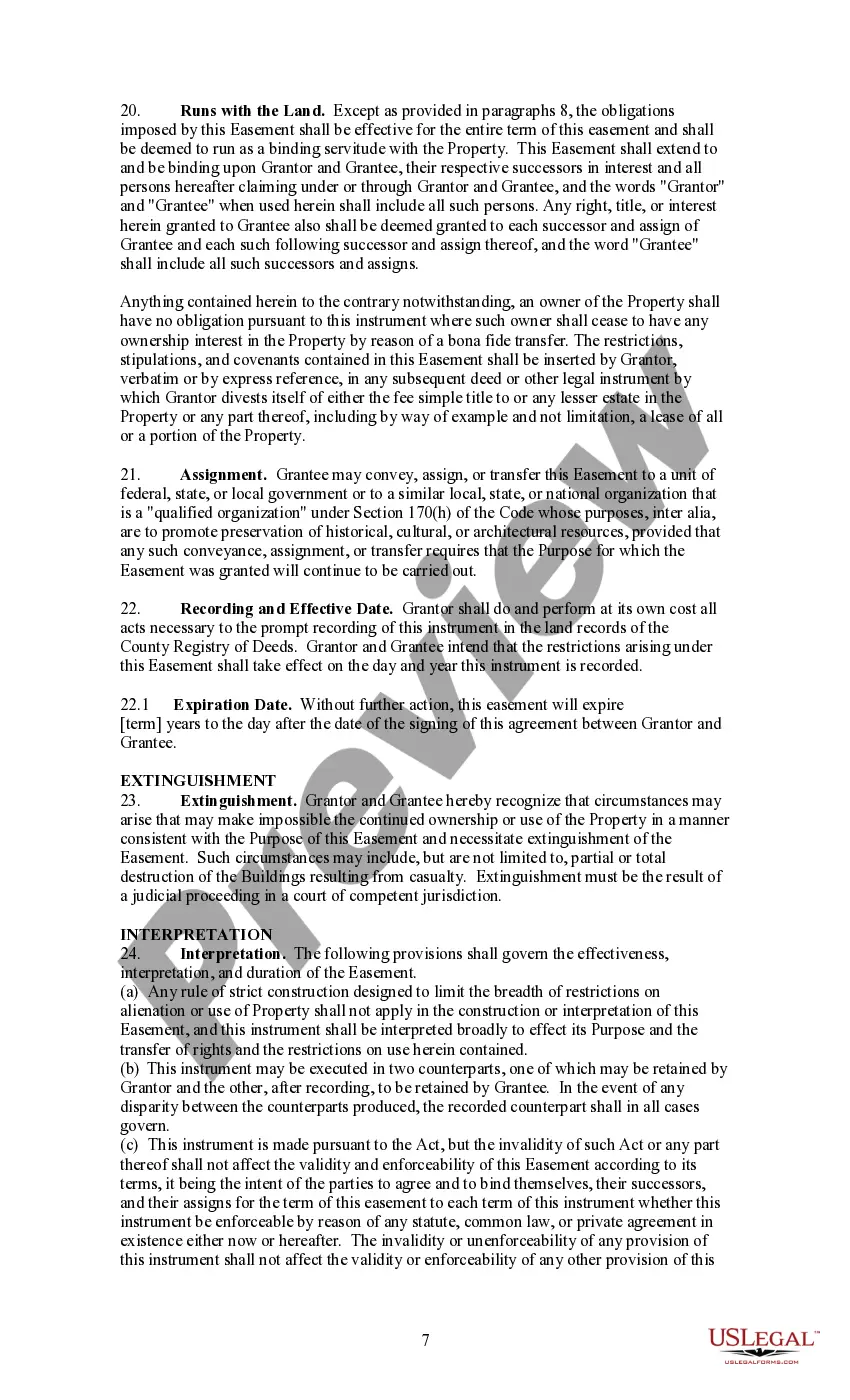 Preview Historic Preservation Easement for Architectural, Historical, and Cultural Features