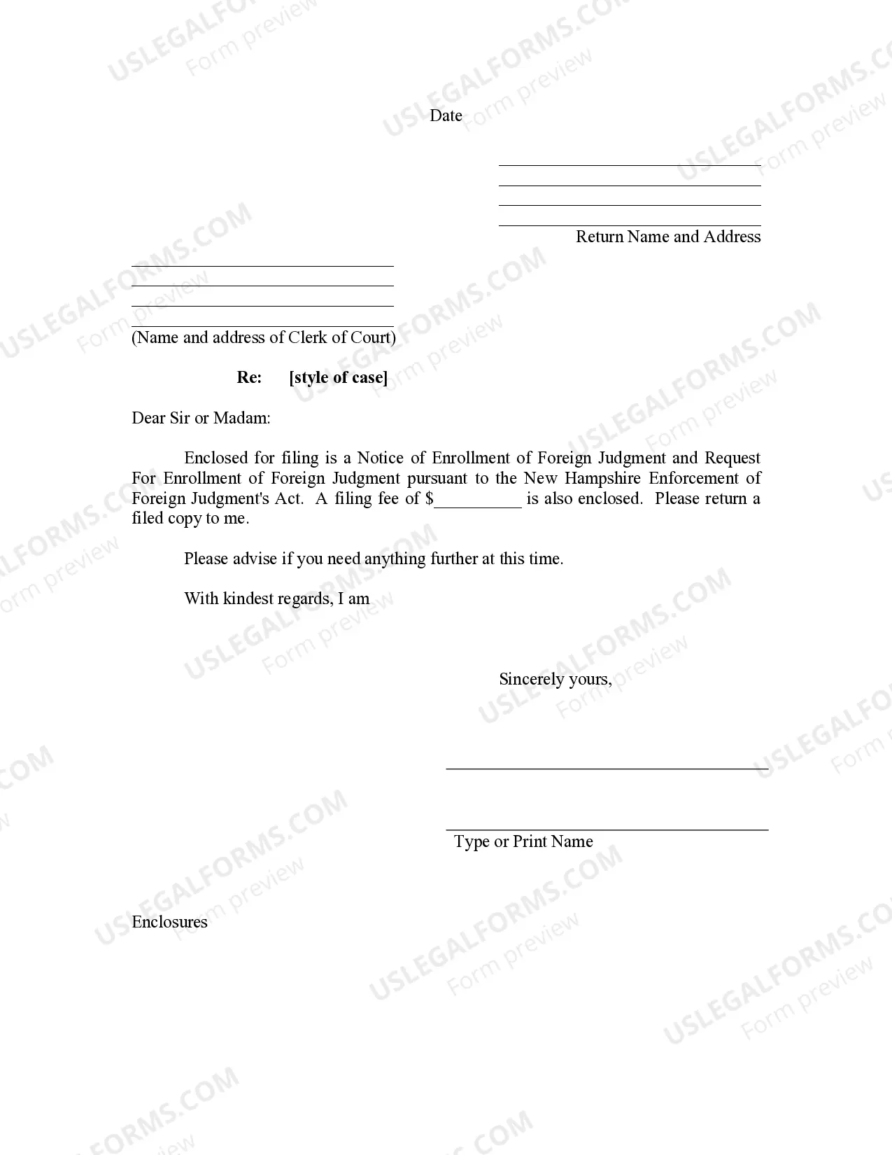 Preview New Hampshire Foreign Judgment Enrollment