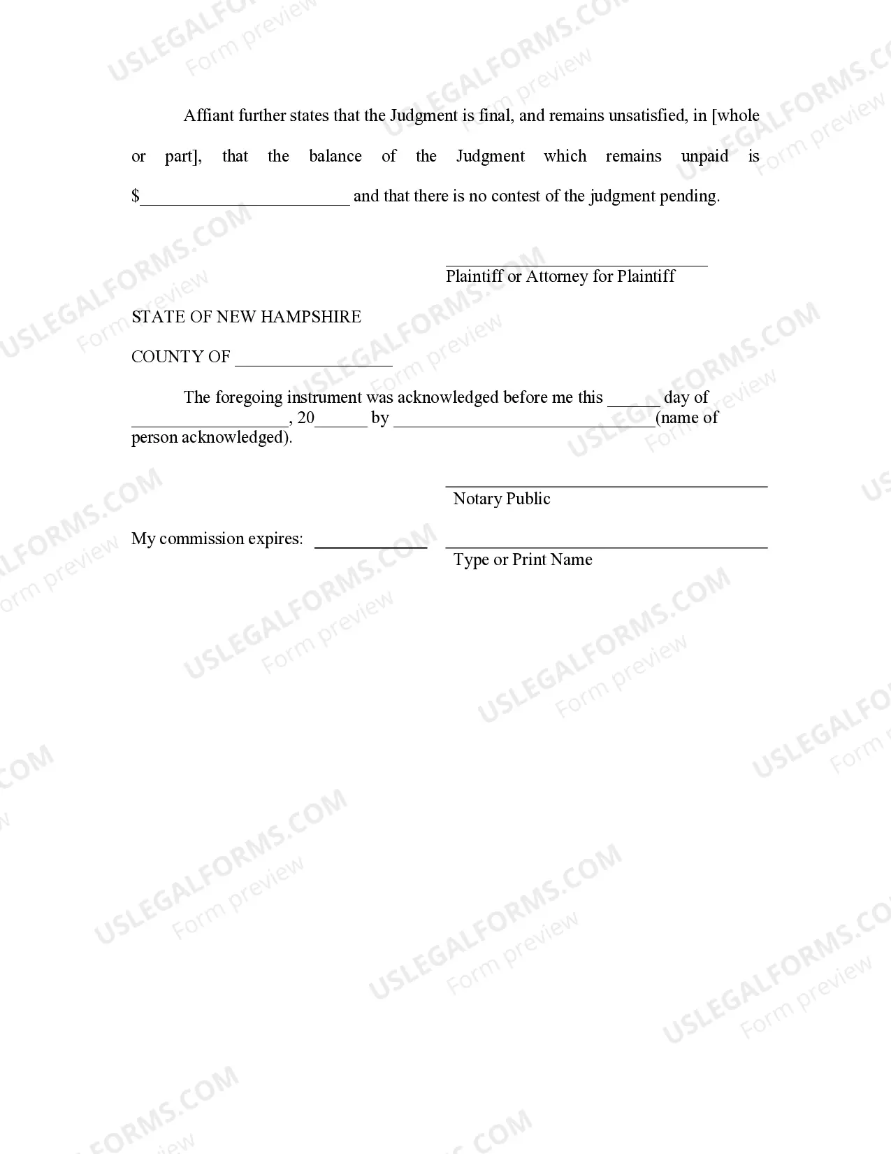 Preview New Hampshire Foreign Judgment Enrollment