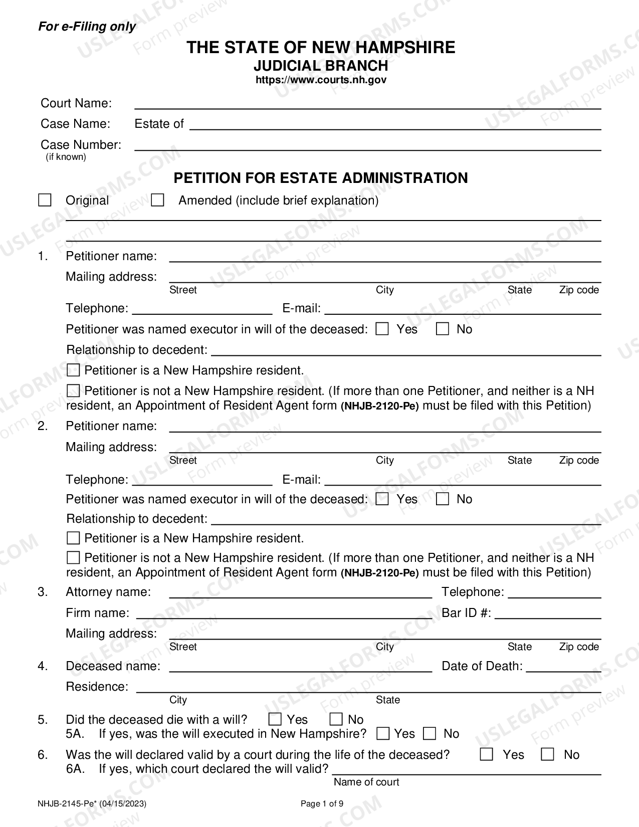 New Hampshire Small Estate Affidavit for Estates under 10 New Mexico