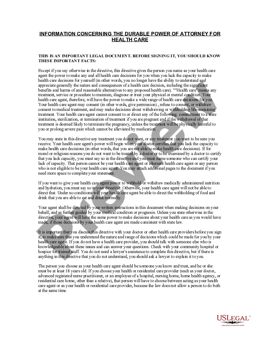 Preview Durable Power of Attorney Health Care