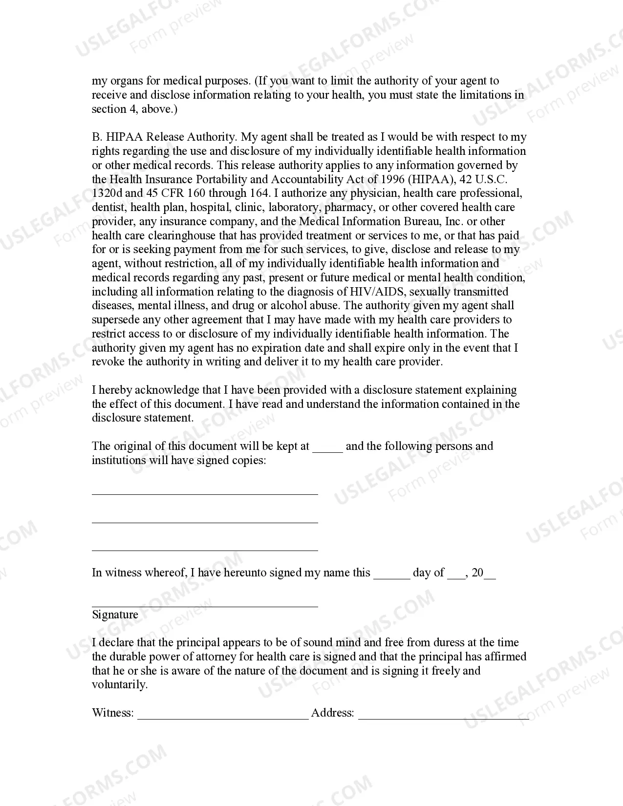 Preview Durable Power of Attorney Health Care