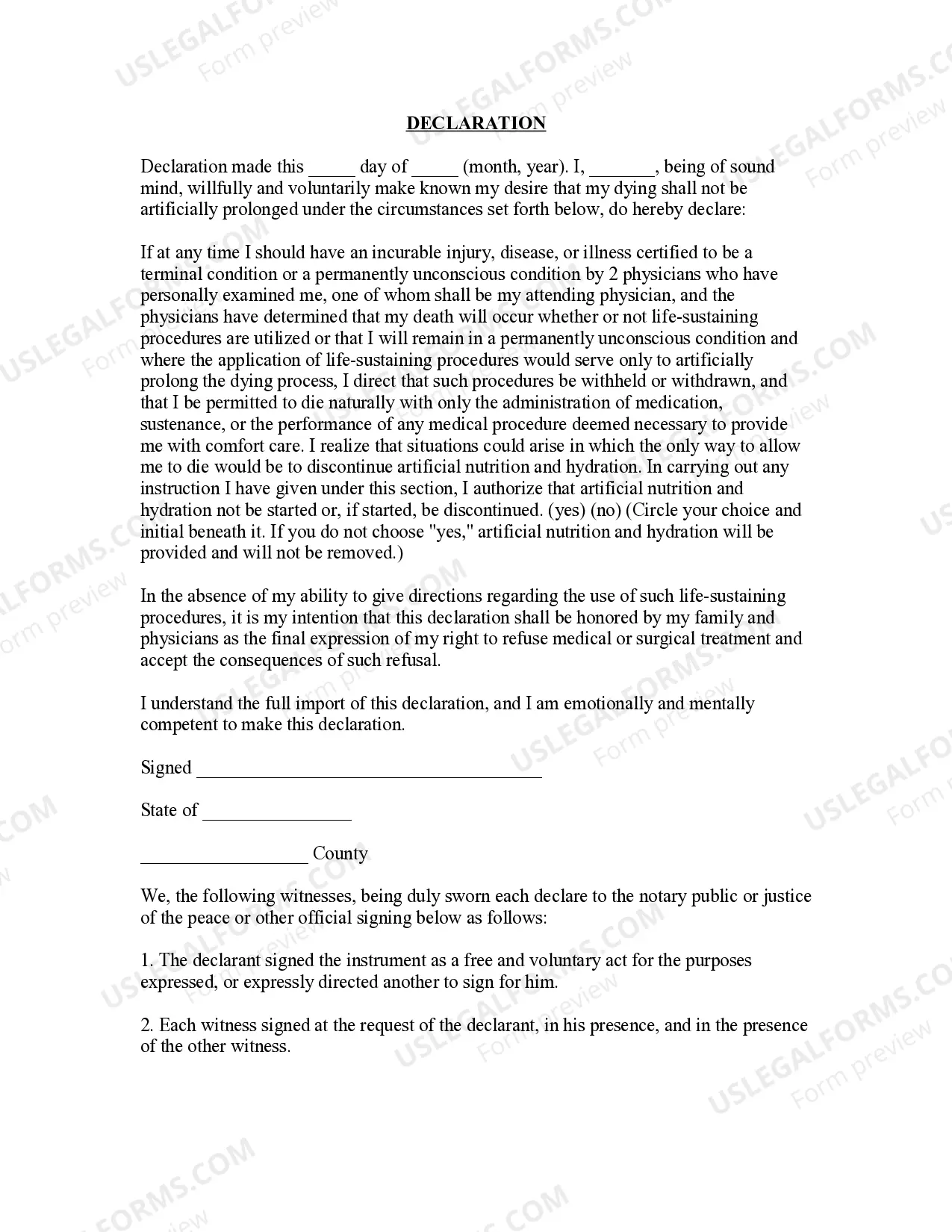 Preview Living Will Declaration