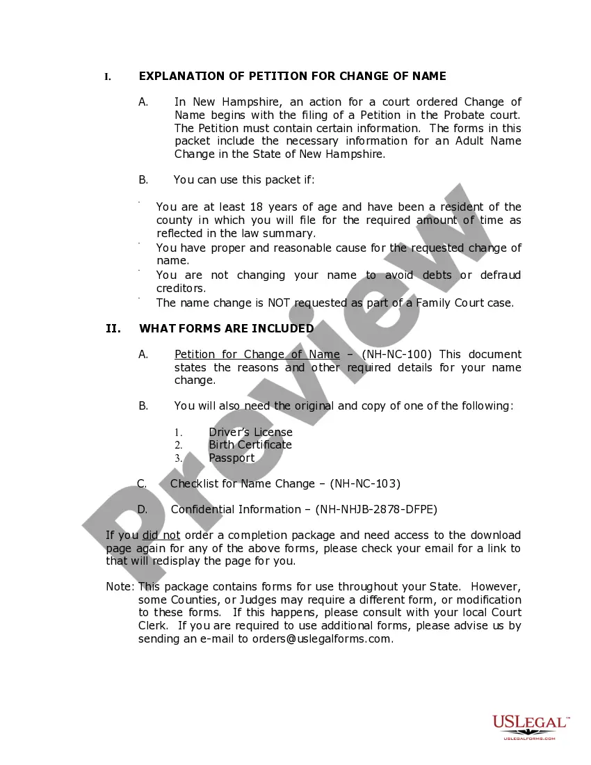 Preview New Hampshire Name Change Instructions and Forms Package for an Adult