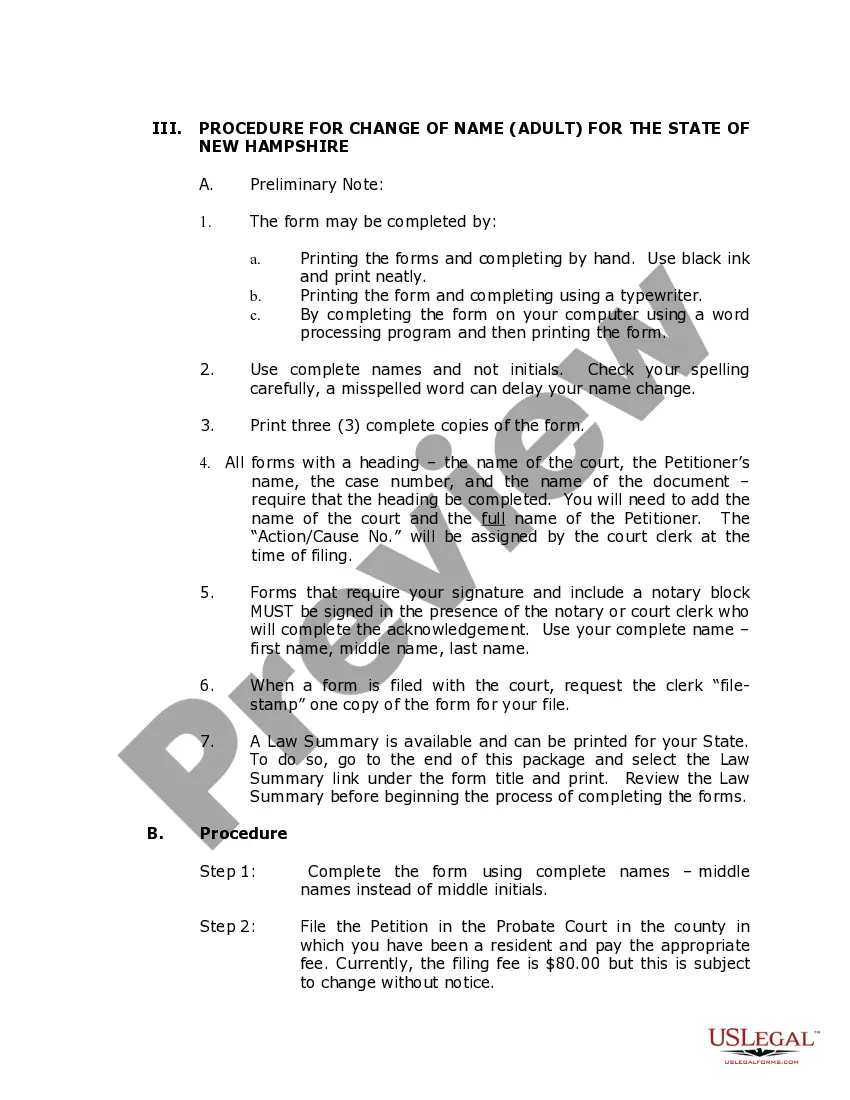 Preview New Hampshire Name Change Instructions and Forms Package for an Adult
