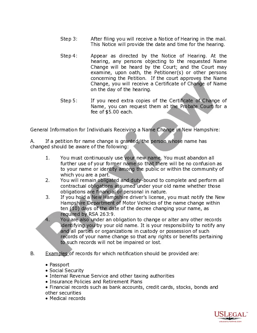 Preview New Hampshire Name Change Instructions and Forms Package for an Adult