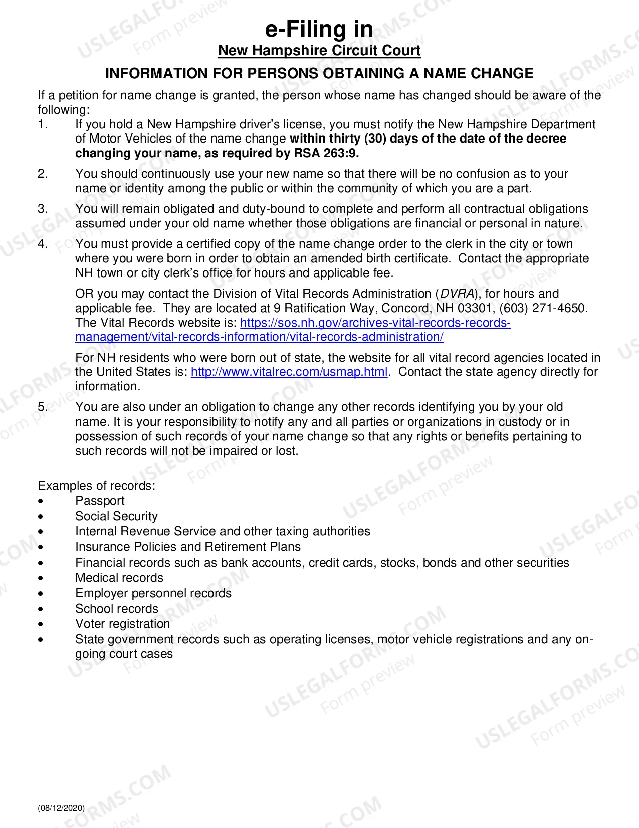 Preview Checklist for Filing Name Change - Adult