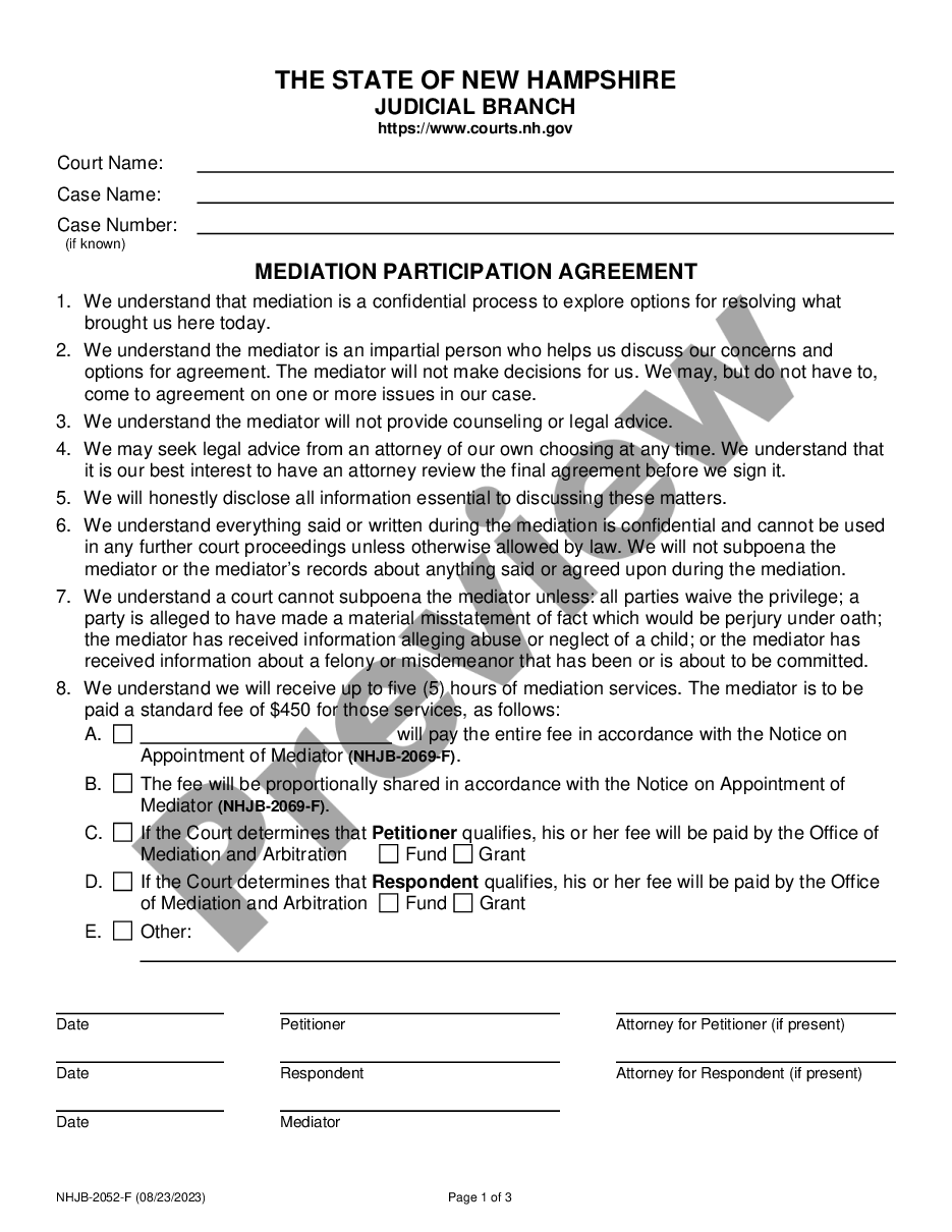 page 0 Mediation Participation Agreement preview