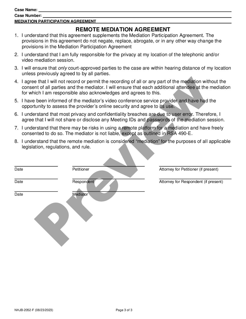 page 2 Mediation Participation Agreement preview