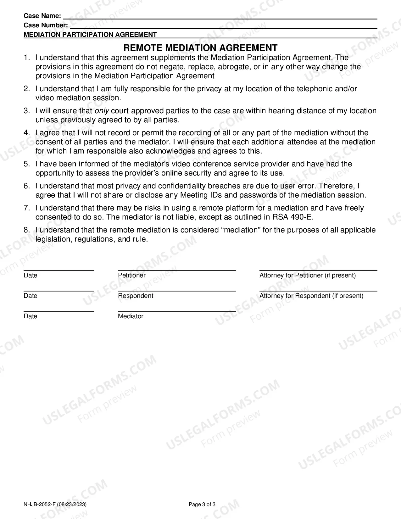 Preview Mediation Participation Agreement