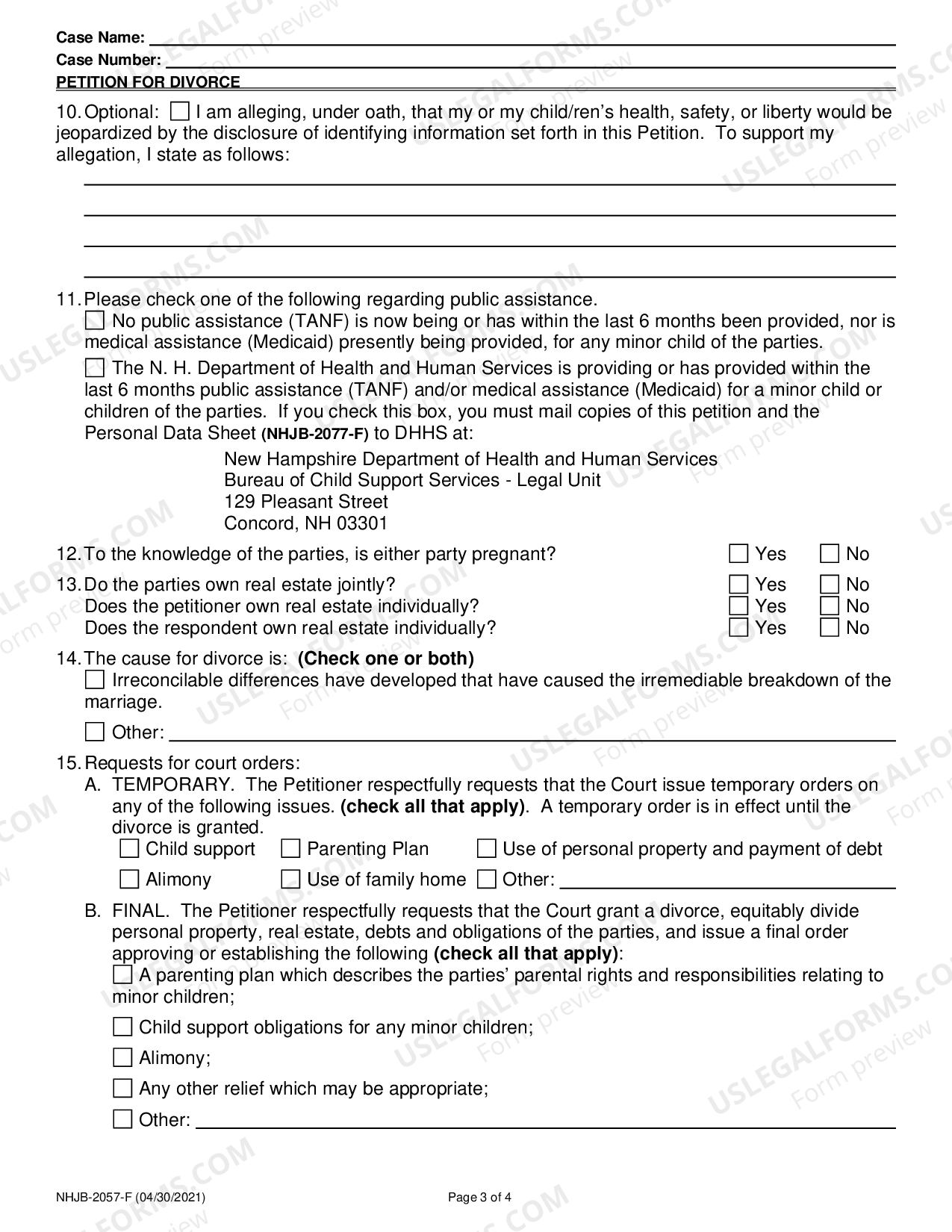 New Hampshire Petition for Divorce Petition For Divorce Nh US Legal