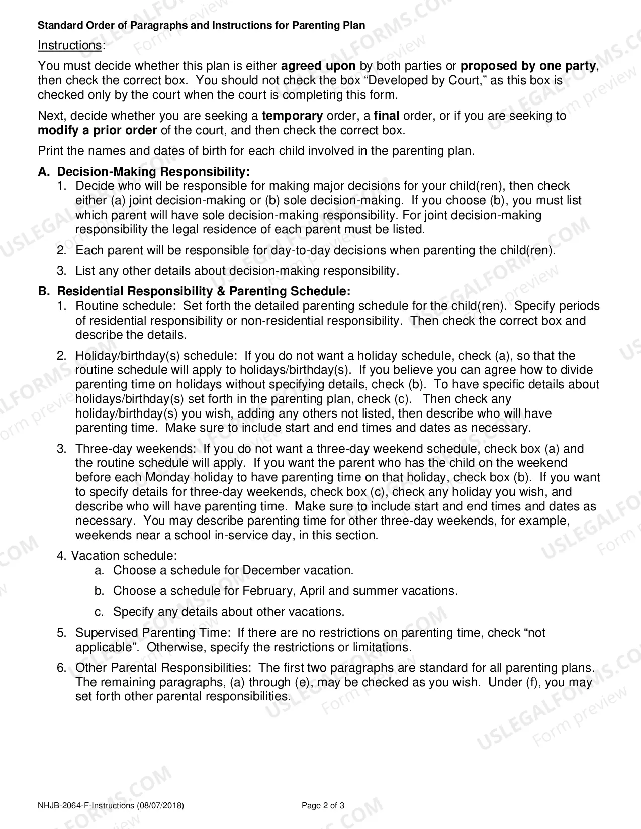 Preview Parenting Plan Instructions