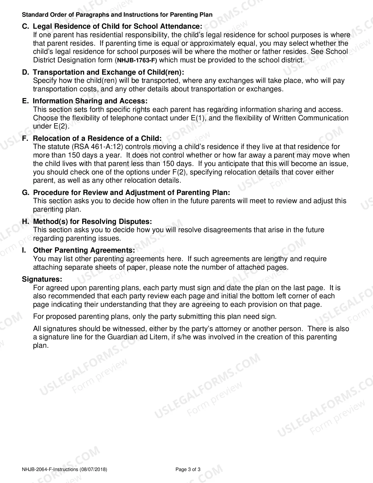 Preview Parenting Plan Instructions