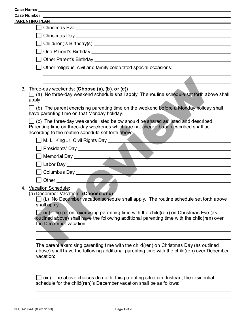 New Hampshire Parenting Plan Nh Parenting Plan US Legal Forms