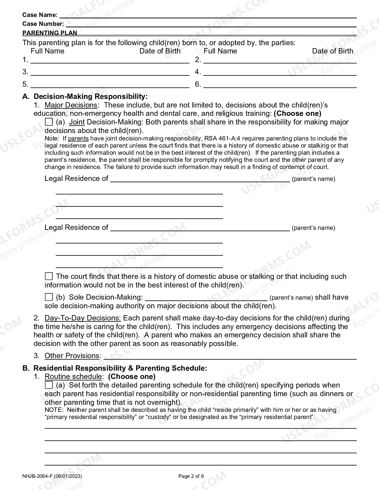 Preview Parenting Plan