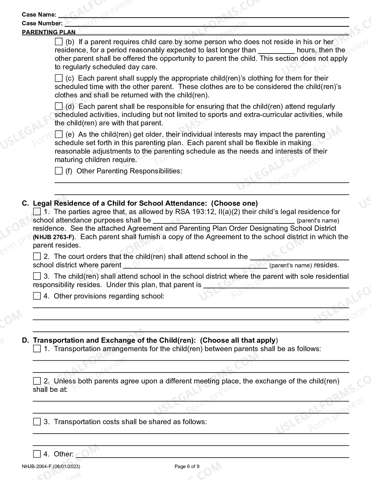 Preview Parenting Plan