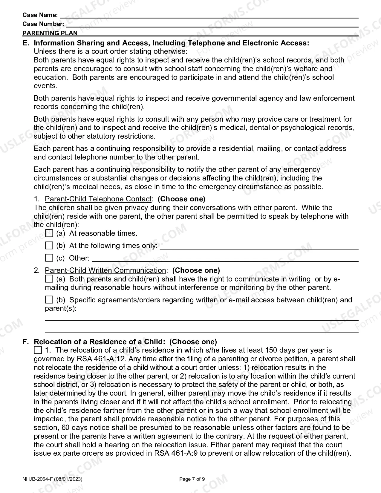Preview Parenting Plan