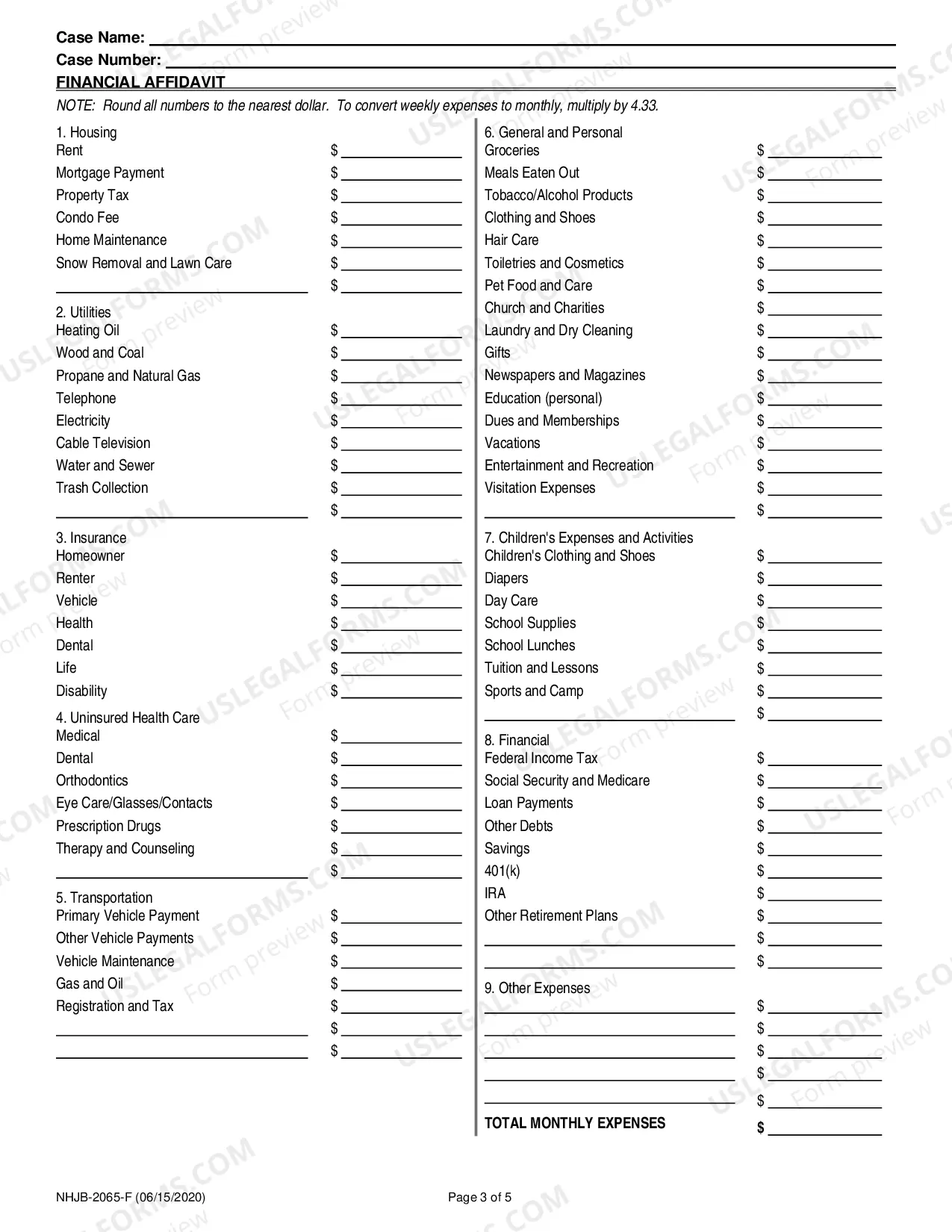 Preview Financial Affidavit