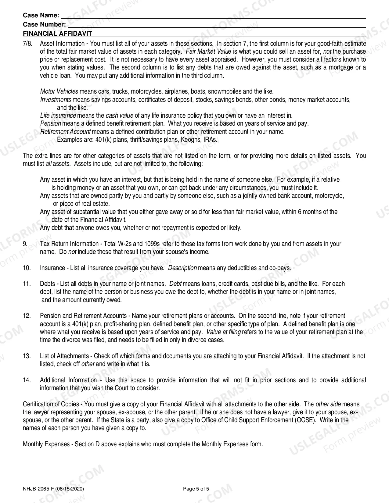 Preview Financial Affidavit