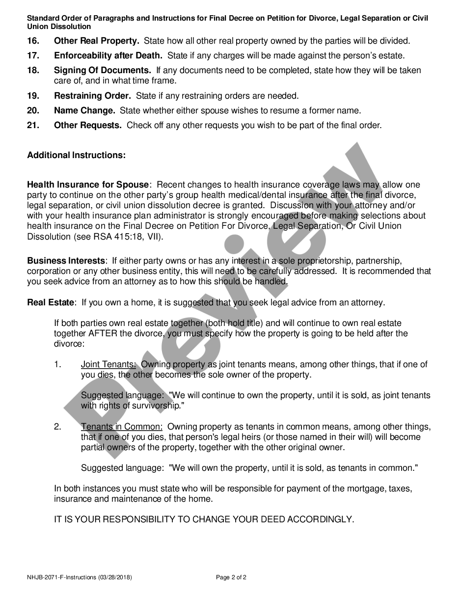 page 1 Final Decree on Divorce or Legal Separation Instructions preview