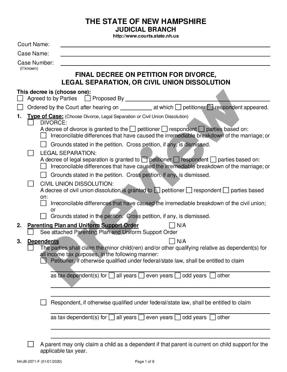 page 0 Final Decree on Divorce or Legal Separation preview