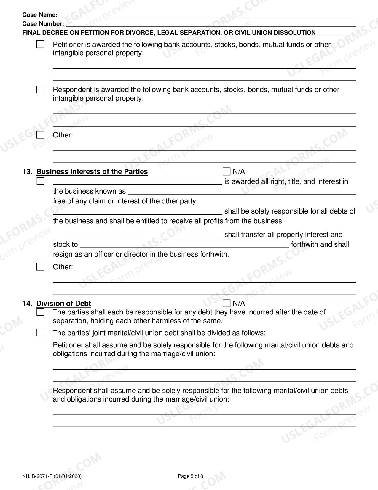 Preview Final Decree on Divorce or Legal Separation