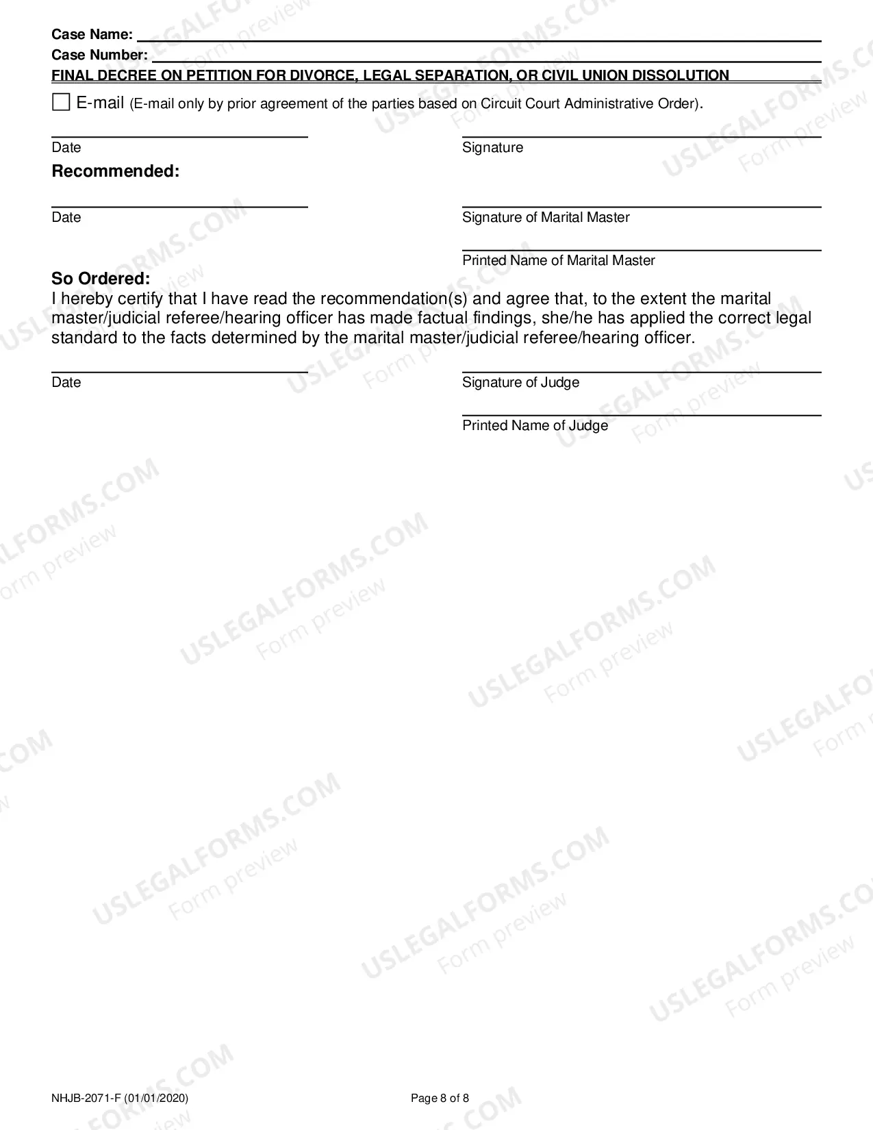 Preview Final Decree on Divorce or Legal Separation