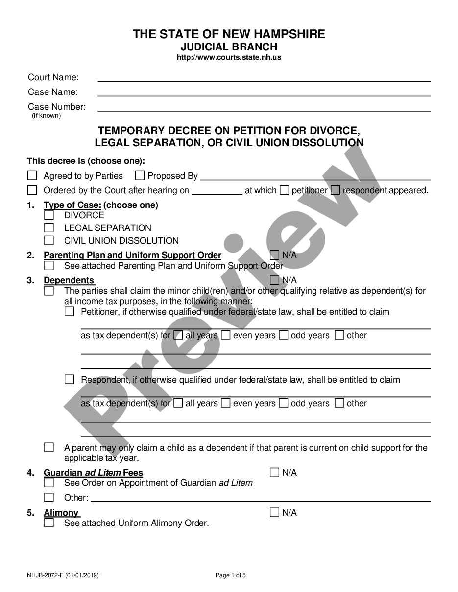 page 0 Temporary Decree on Divorce or Legal Separation preview