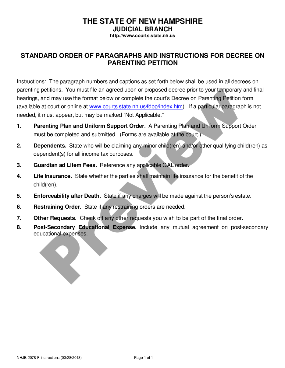page 0 Decree on Parenting Plan Instructions preview
