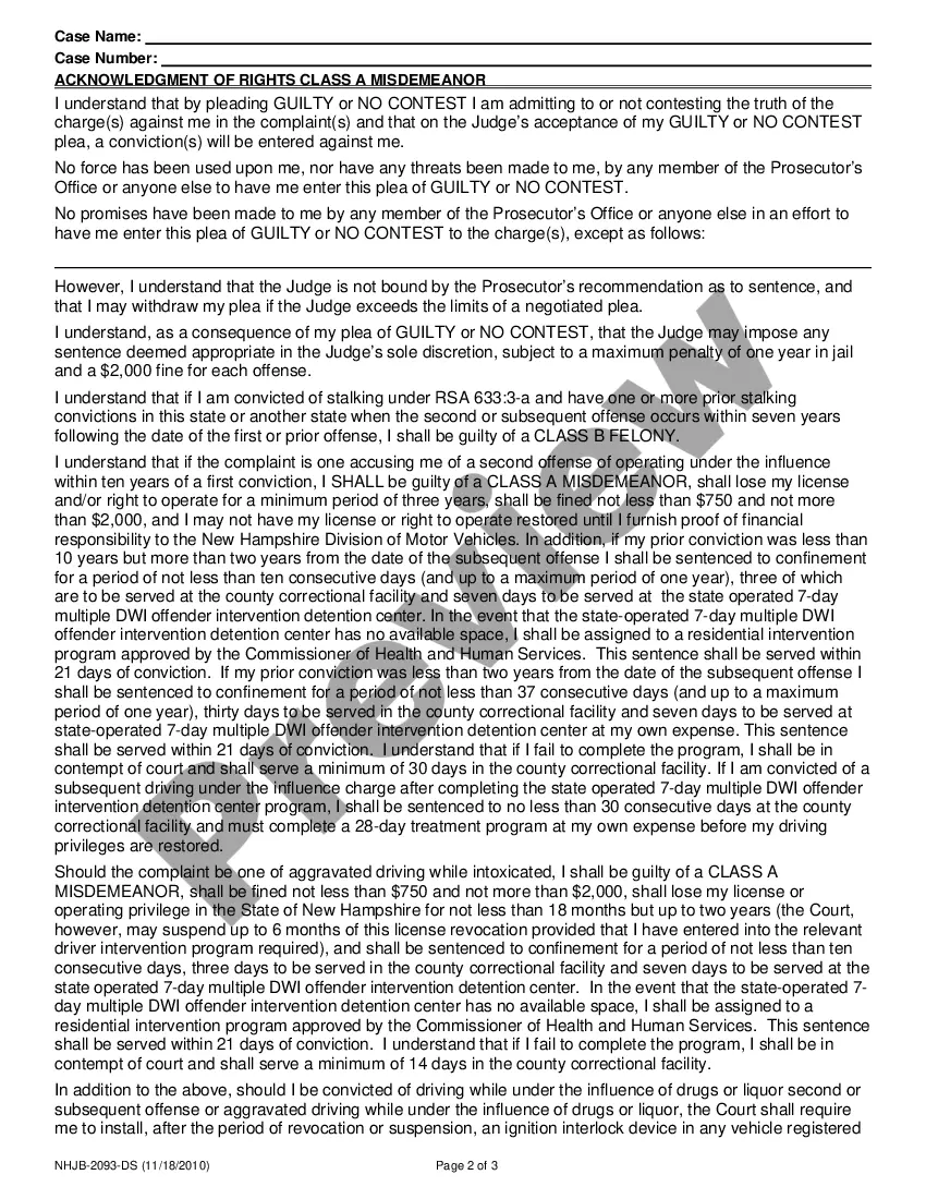 Preview Acknowledgment of Rights Class A Misdemeanors