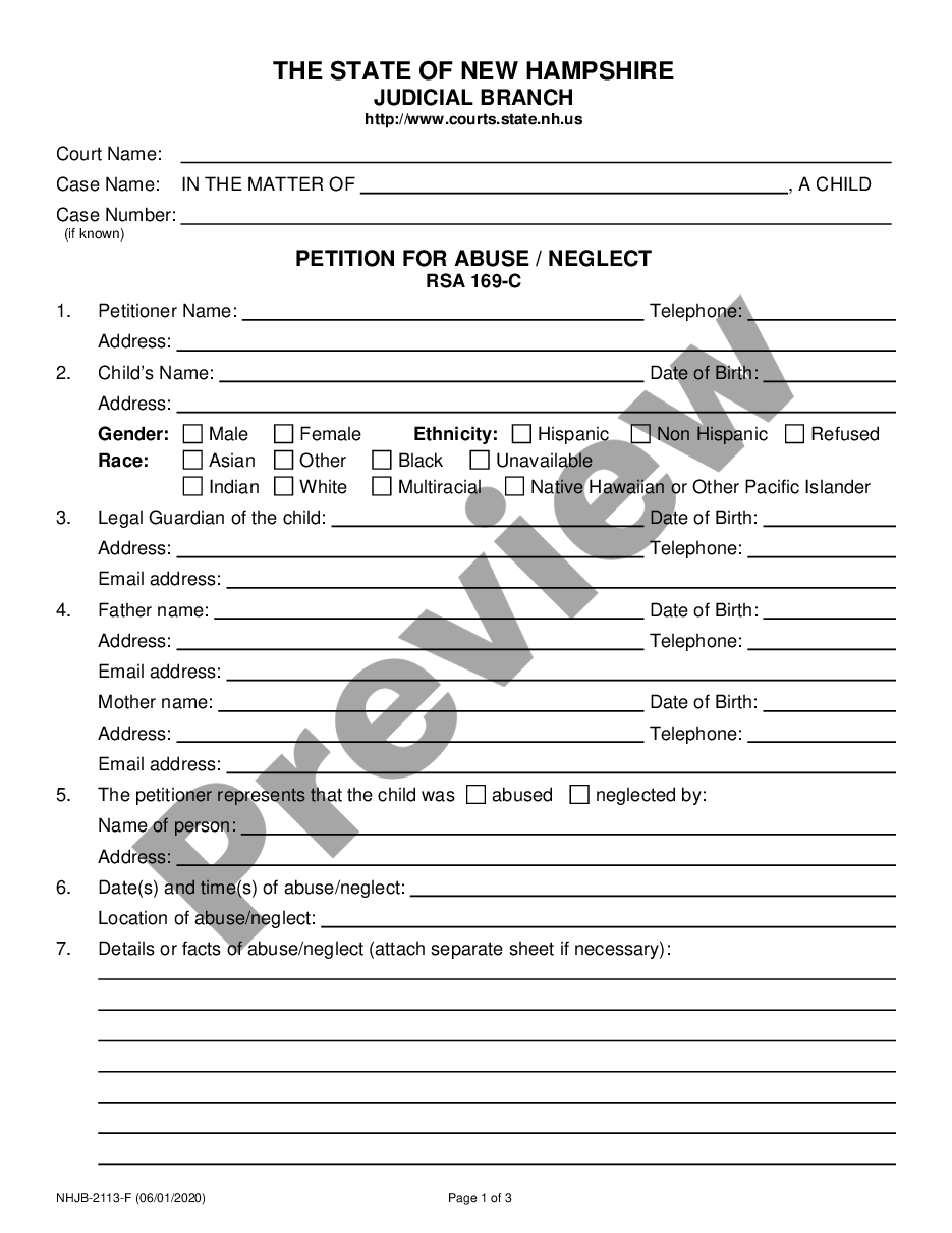page 0 Petition for Abuse / Neglect preview