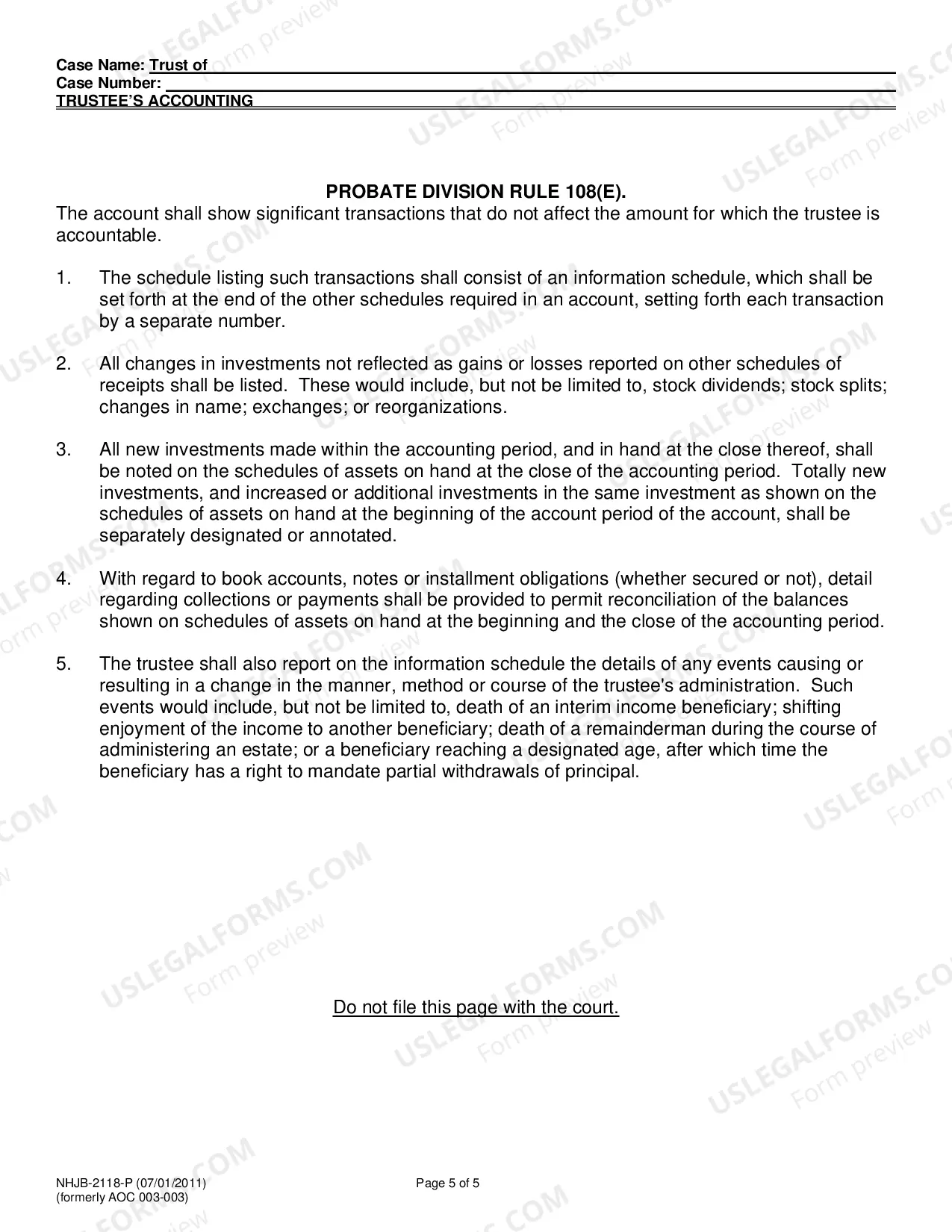 Preview Trustee Accounting