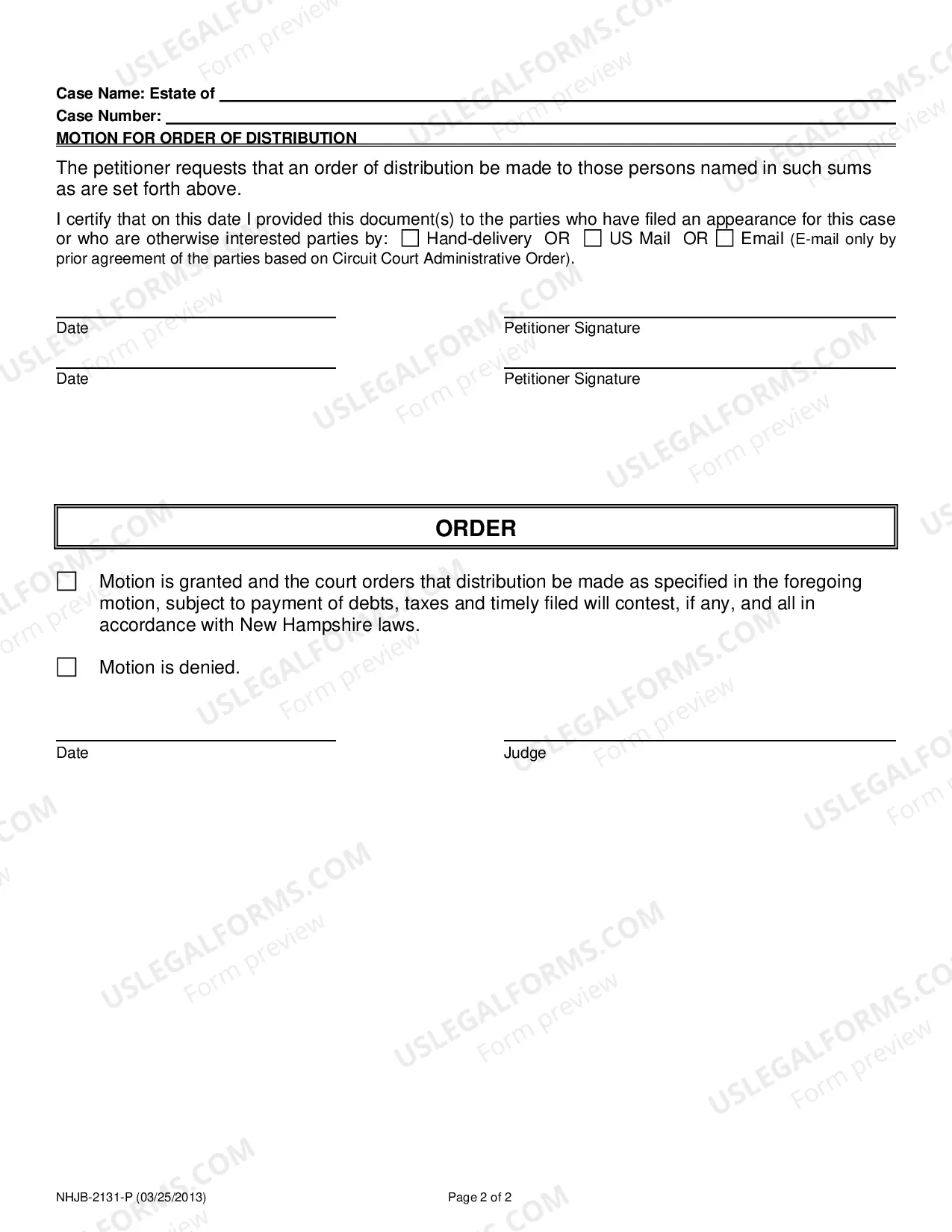 Preview Motion for Order of Distribution