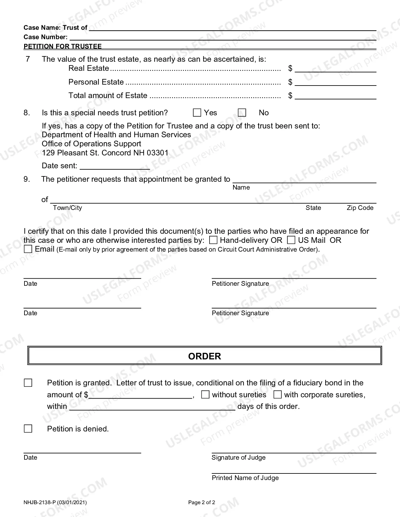 Preview Petition for Trustee