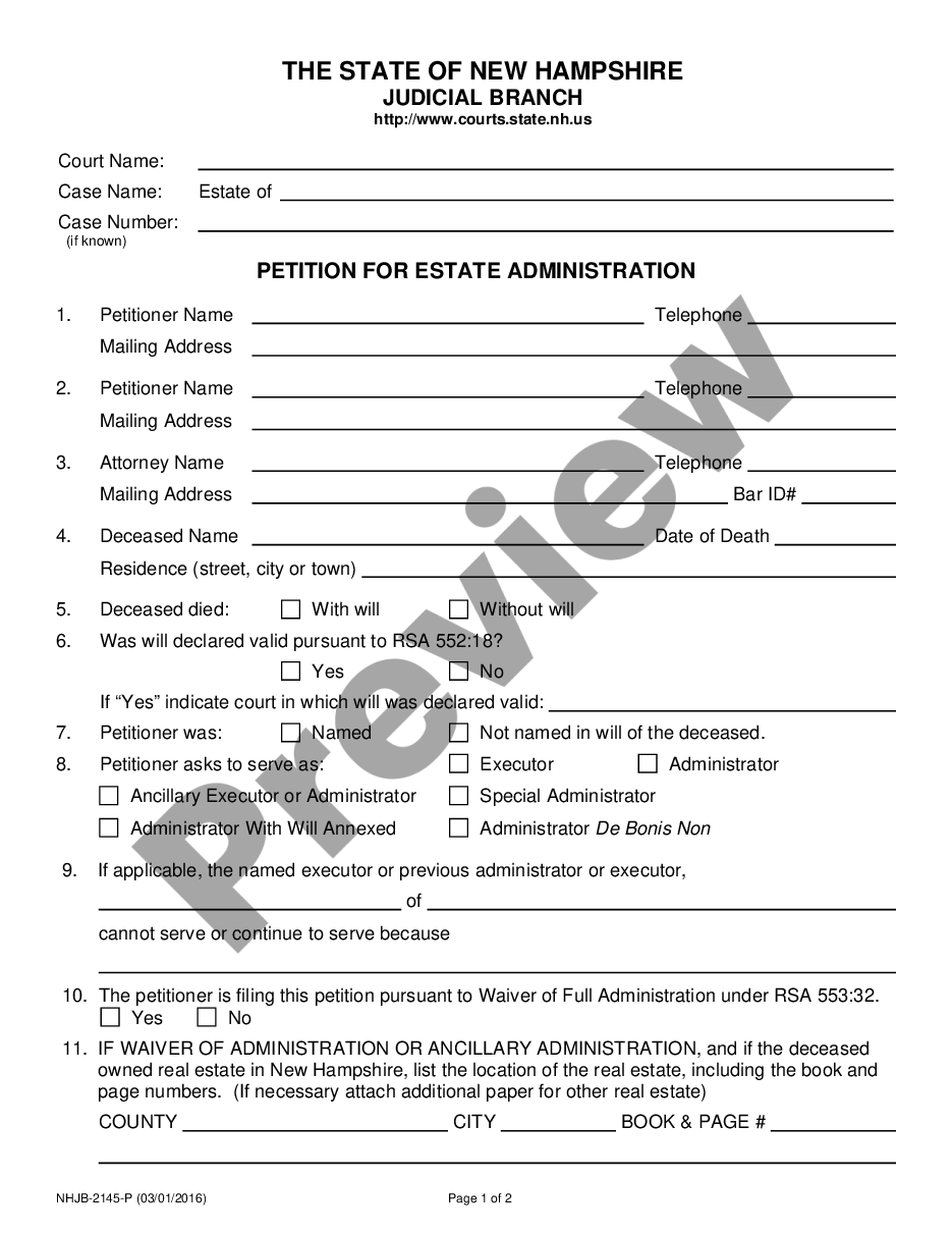 page 0 Petition for Estate Administration preview