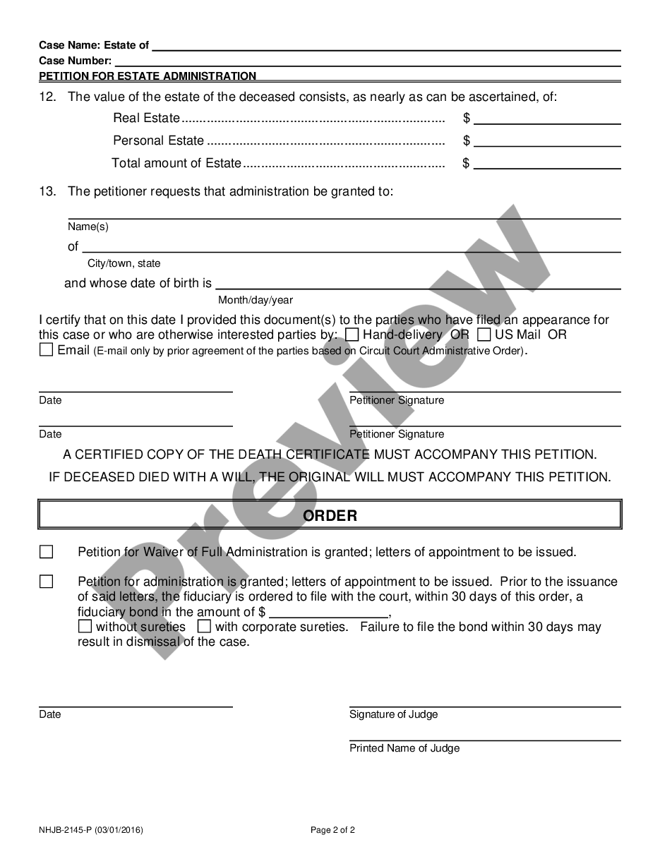 page 1 Petition for Estate Administration preview