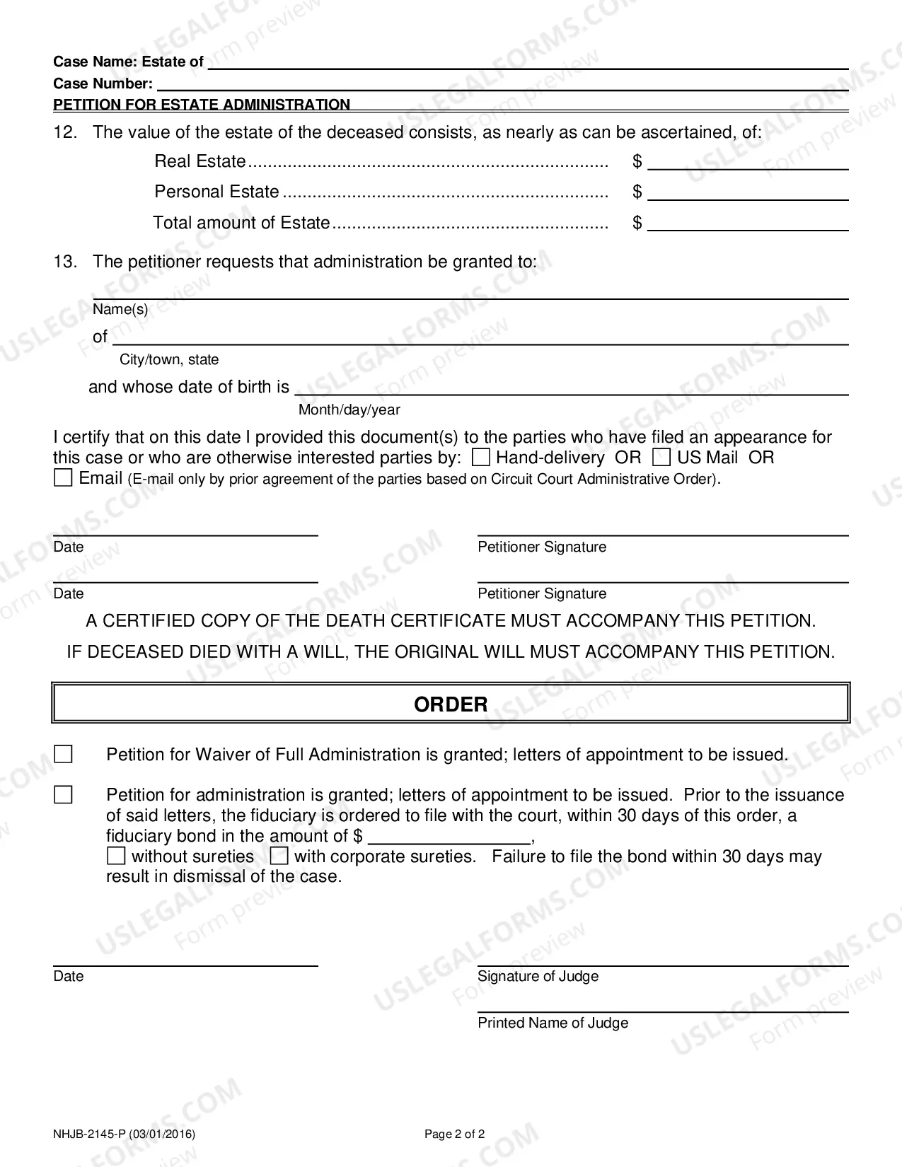 Preview Petition For Estate Administration
